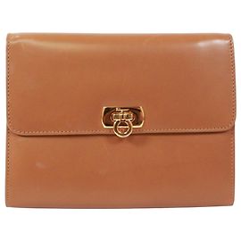 Salvatore Ferragamo Gancini Mirror Pouch Leather Brown Women's Brown