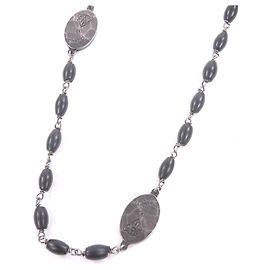 Collana lunga GUCCI Crest Plate, Argento e Nero, Made in Italy, Peso totale, Raccomandato per uomini Nero