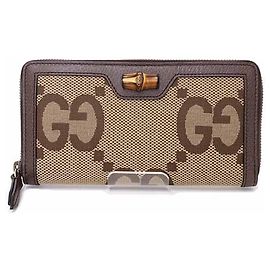 Gucci Jumbo GG Bamboo Round Long Wallet Beige Brown Brown