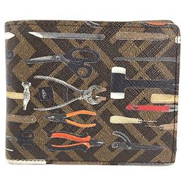 Fendi Zucca Pattern Tool Print fold Wallet PVC Women's FENDI Brown