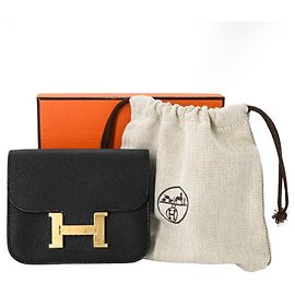 Hermès HERMES Cartera Compacta Constance Epsom Negra #W Negro