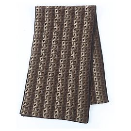 FENDI % Cachecol de malha micro Zucca com padrão de logo FF em lã, marrom, Feito na Itália, Para mulheres e homens Marrom