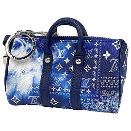 Louis Vuitton Porte Clés Pouch Monogram Bandana Keychain Keepall Bag Charm Leather Blue Women's Blue
