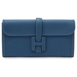 Hermès HERMES Jige Elan Clutch Bag, Second Handbag, Veau Epsom Leather, Blue, C Stamp Blue