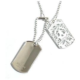 Collar Colgante de Placa de Perro Skull para Hombre Gucci Plata