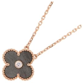 Colar Alhambra Van Cleef & Arpels, Obsidiana Prata, Diamante, Ouro Rosa, Edição Limitada de Férias. Rosa
