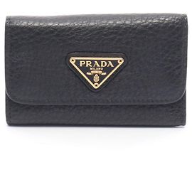 Prada Triangle Logo -Key Case, Leather, Women's, Black Black