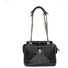 Fendi Dotcom Click Damen Lederhandtasche Schwarz Schwarz