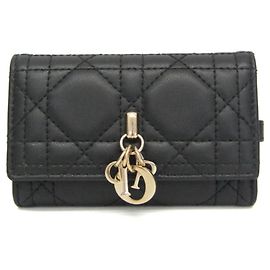 Christian Dior Lady Dior My Dior Aster Cannage Women's Leather Key Case Black Black