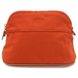 Hermès HERMES Bolide Pouch Handbag Multi-purpose Canvas Leather Red Orange Orange
