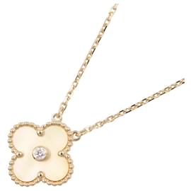 Van Cleef & Arpels Vintage Alhambra Necklace, (Yellow Gold) Diamond, Gold Mother-Pearl, Women's, Tone, Clear Tone Golden