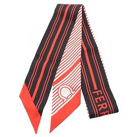 Bufanda Bandeau Gancini Rayada Salvatore Ferragamo, Seda, Mujer, Negro, Rojo, Blanco Negro