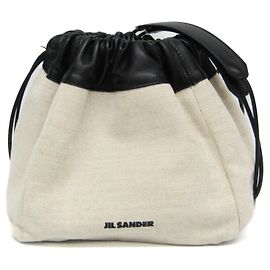 Jil Sander Drawstring Bag Women's Canvas,Leather Shoulder Bag Black,white Black