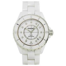 Chanel Men's Watch, Date, Diamonds, White Ceramic, Automatic Movement White