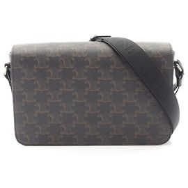 Céline Celine Triomphe Flap Messenger Bag, Shoulder Handbag, Coated Canvas Leather, Men's, Black, . Black