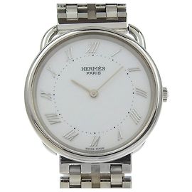 Hermès Arceau Men's Stainless Steel Quartz Watch with Analog Display and White Dial White