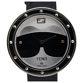 Fendi My Way - Relógio de quartzo com diamantes, mostrador prateado, pulseira de aço inoxidável e couro para mulheres Prata