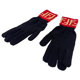 Luvas FENDI Zucca de lã para mulheres marrom x vermelho Marrom