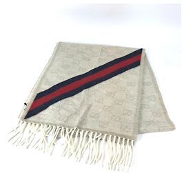 Cachecol de lã GG Sherry Line masculino bege GUCCI Bege