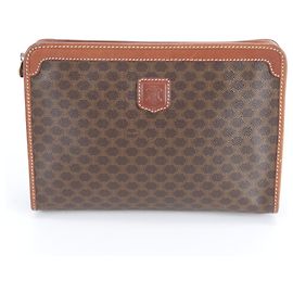 Céline Celine Macadam Leather Second Bag Clutch Handbag Pouch Brown Men's Brown