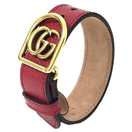 Bracciale in pelle Gucci GG Marmont rosso e oro per uomini e donne Rosso