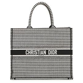 Christian Dior Book Tote Bag, Houndstooth Pattern, Large Canvas, , Black and White, Handbag, Women's, Black