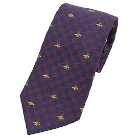 GUCCI % Silk GG Logo Pattern Bee Embroidery Tie, Navy Red, x , Made in Italy, Authentic, Recommended for Men  Red