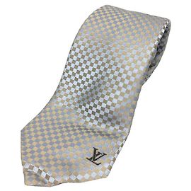 LOUIS VUITTON Louis Vuitton Cravate Petit Damier Tie Blue Gray % Silk Men's Blue