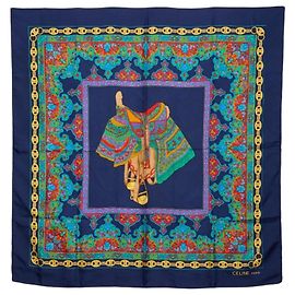 Céline Sciarpa/foulard Celine, seta blu navy, donna. Blu navy
