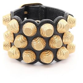Bracciale con borchie Balenciaga, accessorio in pelle, per uomini e donne, tonalità nero e oro. Nero