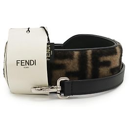 FENDI Zucca pattern shoulder strap for bags, fur and leather, beige black, Black