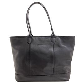 Bolsa Tote de Couro com Logo Longchamp para Mulheres Preto