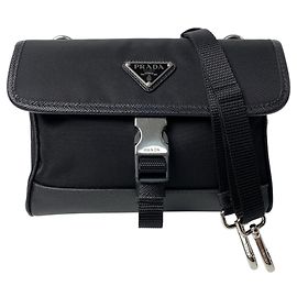 Borsa a Spalla PRADA Mini, Nylon e Pelle Saffiano, Crossbody, Uomo Nero
