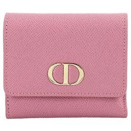 Carteira compacta Montaigne Christian Dior, couro dobrado, rosa, hardware dourado Rosa