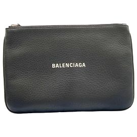 BALENCIAGA Everyday Pouch Bag, Black Leather, Men's & Women's Black