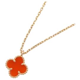 Van Cleef & Arpels Sweet Alhambra Karneol Halskette, Roségold (PG), Karneol, Damen, Rot/Gold Rot