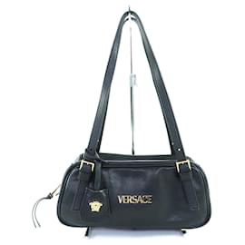 VERSACE Tag Nappa Bowling Tasche mit Medusa Charm Leder Handtasche Schwarz Kommt mit Box und Staubbeutel Hergestellt in Italien Damen Schwarz