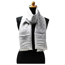 Pashmina/Echarpe Retangular de Lã e Seda Não Usada Salvatore Ferragamo, Cinza Claro, Design Gancini, Feminino Marrom