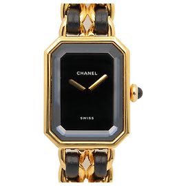 Reloj CHANEL Première L, Baño de Oro (GP), Correa de Cuero, Mujer, Negro, Negro