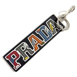 Prada Men's Key Holder Ring Bag Charm Black Black