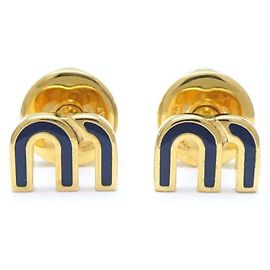 Orecchini MIUMIU Miu BALTICO Blu Navy Scuro Placcato Oro D'oro