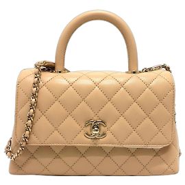 CHANEL Matelassé Coco Handle XS Borsa a Spalla Pelle Caviar Donna Beige Beige