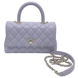 CHANEL Bolsa Matelassé Coco Handle em Couro Caviar para Mulheres Roxo Lavanda Roxo