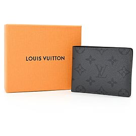 LOUIS VUITTON Geldbörse Slender Monogram Eclipse Reverse Bifold Grau Herren IC Chip Braun