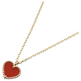 Van Cleef & Arpels Sweet Alhambra Carnelian Necklace, (Yellow Gold) Women's, Gold Tone, Red Tone Red