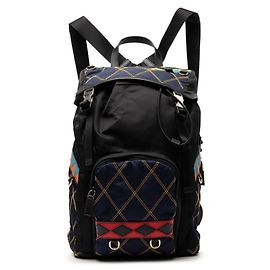 Prada Patchwork Quilted Backpack Black Multicolor Nylon Saffiano Leather Women's PRADA Black