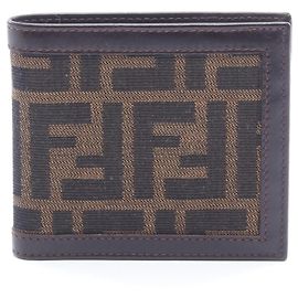 Fendi Zucca fold Wallet, Canvas and Leather, Women's, Brown Brown