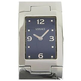 Versace stainless steel silver quartz analog display ladies black dial watch Black