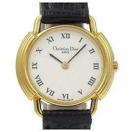 Christian Dior watch, model .., gold-plated leather strap, gold quartz, analog, white dial, women's. Black