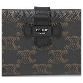 Céline Celine Mini Wallet, CELINE fold Fine Strap Triomphe Canvas, Black/Brown Black